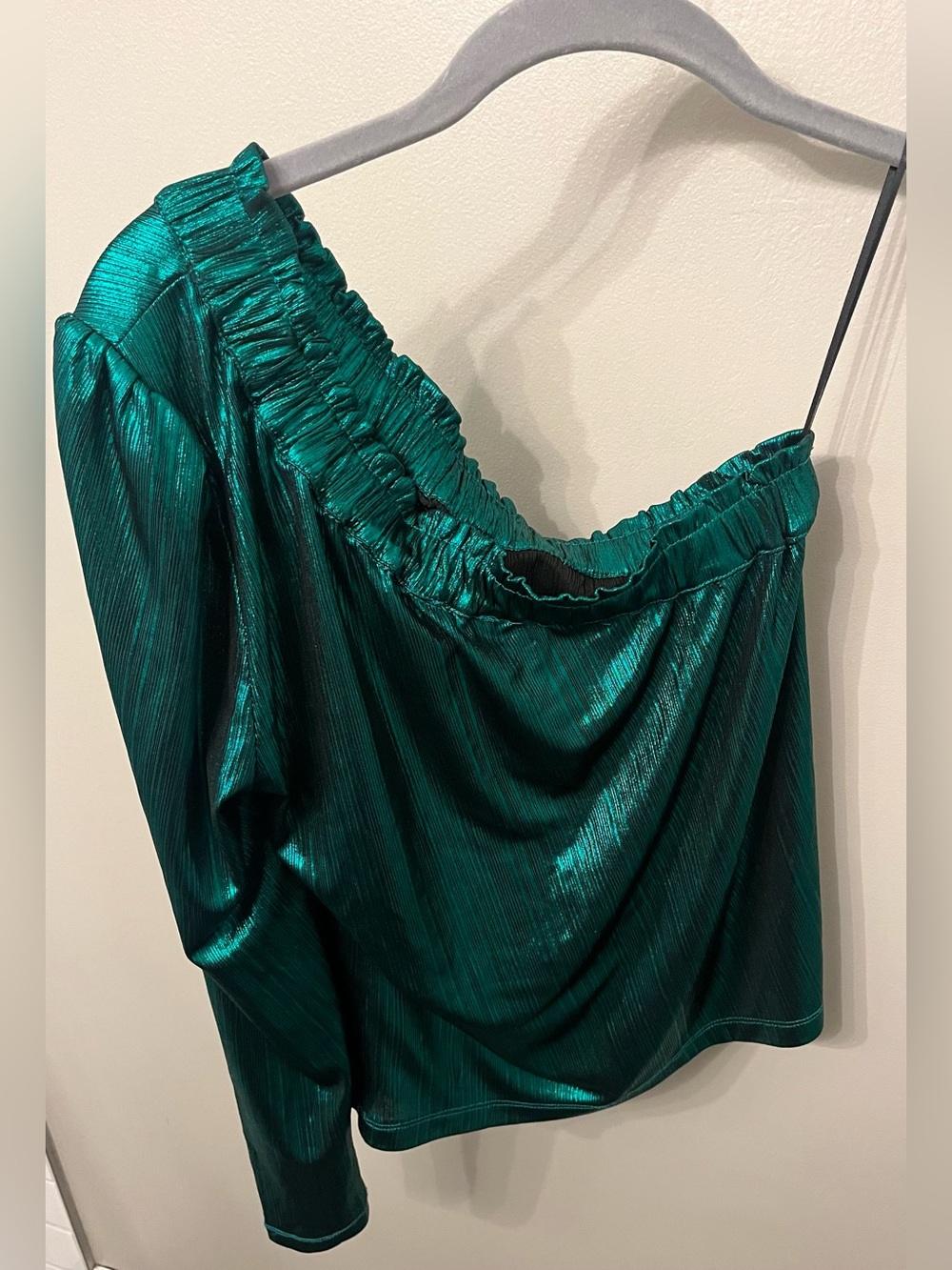 Current Air Metallic Emerald One-Shoulder Blouse